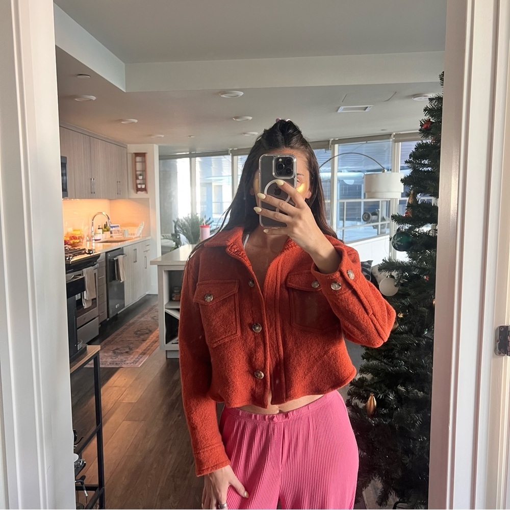 Aritzia Wilfred The Ganna Cropped Shirt Jacket/Shacket- Orange- Size S - Picture 9 of 12